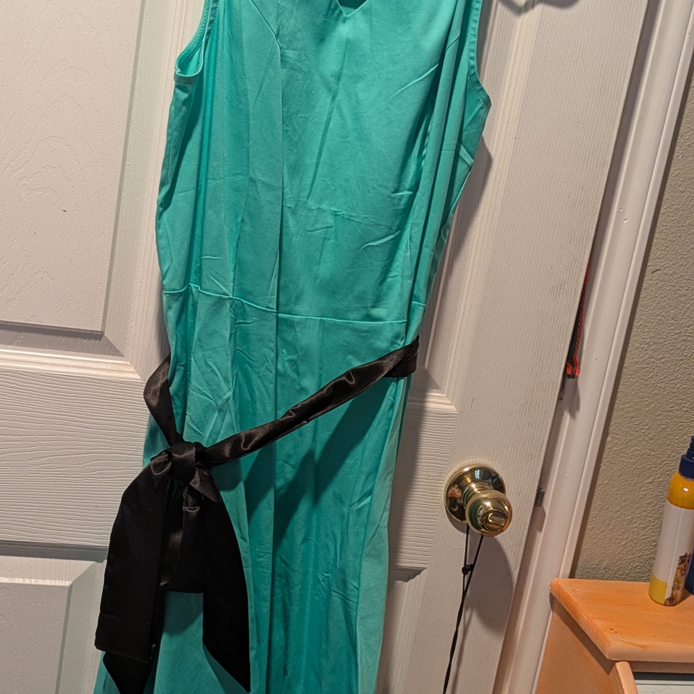 Chic Teal Dress with Black Sash